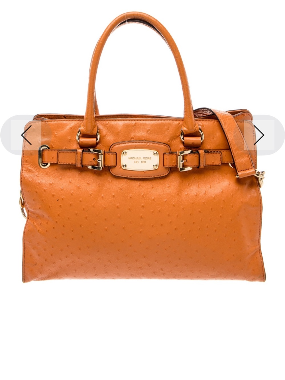 Michael Kors Orange Ostrich-Embossed Leather Satchel with Gold Hardware